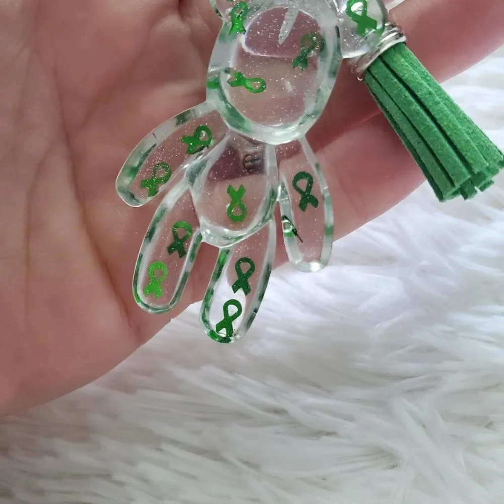 Green Awareness Ribbon Bear Keychain